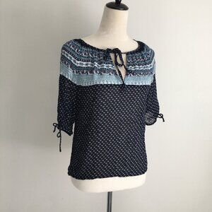 LUCKY BRAND Multi Color Mixed Print Tie Collar & Sleeves Shirt